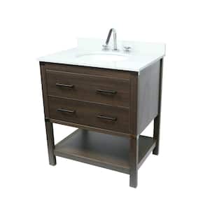 31 in. W x 22 in. D x 35 in. H Single Bath Vanity in Dark Gray with Quartz Top in White with White Oval Basin