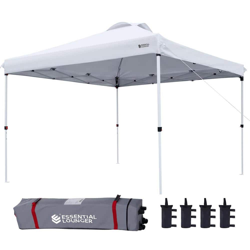 Height Adjustable Heavy-Duty 10 ft. x 10 ft. White Pop Up Canopy Tent with 