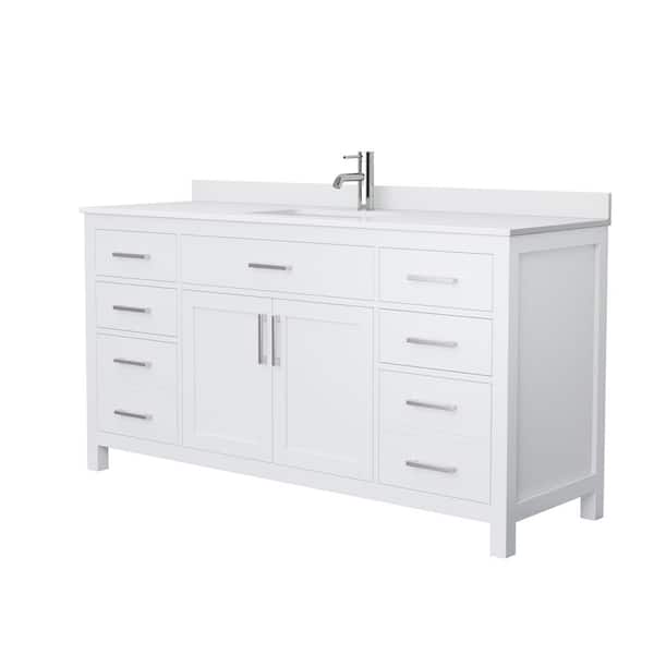 Wyndham Collection Beckett 66 in. W x 22 in. D Single Vanity in White with Cultured Marble Vanity Top in White with White Basin