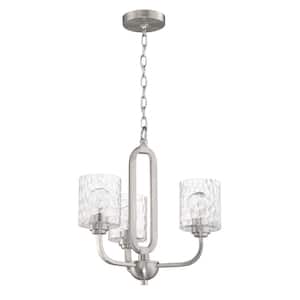Collins 3-Light Brushed Nickel with Hammered Glass Transitional Chandelier for Kitchen/Dining/Foyer No Bulb Included