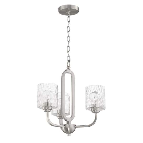 CRAFTMADE Collins 3-Light Brushed Nickel with Hammered Glass Transitional Chandelier for Kitchen/Dining/Foyer No Bulb Included