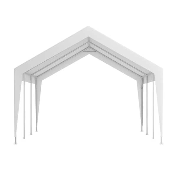 20 ft. W x 10 ft. D x 9 ft. H White Heavy Duty Steel Carport Storage Canopy Garage Tent w/ Removable Sidewalls