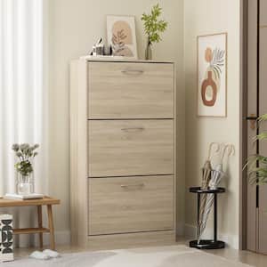 3-Drawer 18-Pair Brown Wood Shoe Storage Cabinet with Foldable Compartments 22.4 in. W x 42.1 in. H