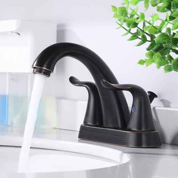 4 in. Centerset Double Handle Gooseneck Bathroom Faucet with Drain Kit and Supply Lines Included in Oil Rubbed Bronze