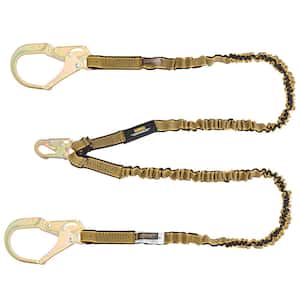 6 Ft. Lanyard, Twin, 4' to 6' Stretch Lanyard w/Steel Snap Hook & Rebar Hooks on Anchor End in Yellow & Black