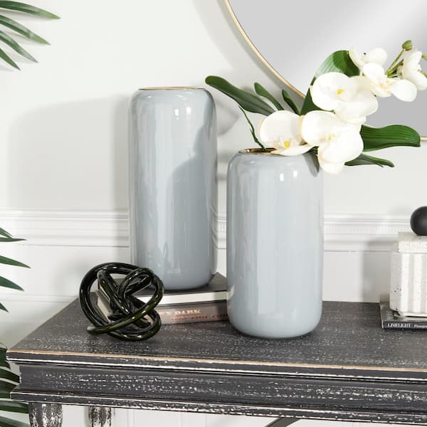 Litton Lane 13 in. H Gray Metal Decorative Vase