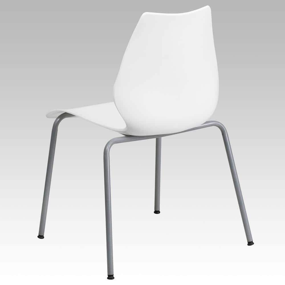 Lumbar-Support White & Silver Metal Stackable Chair