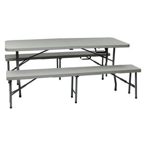 3-Piece Light Gray Folding Picnic Table and Two Benches