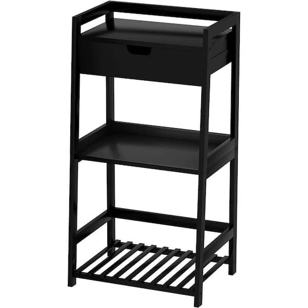 Zeus & Ruta 17 in. W x 12 in. D x 31 in. H Black Linen Cabinet with Drawers and 3-Tier Ladder Shelf