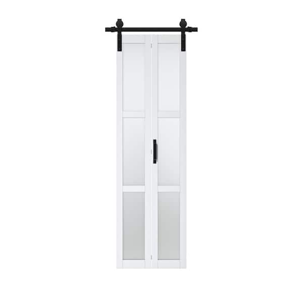 ARK DESIGN 25 in. W. x 84 in. 3-Lite Tempered Frosted Glass Solid Core White Finished Composite Bi-Fold Door with Hardware