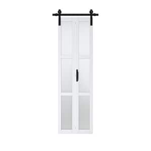 25 in. W. x 84 in. 3-Lite Tempered Frosted Glass Solid Core White Finished Composite Bi-Fold Door with Hardware