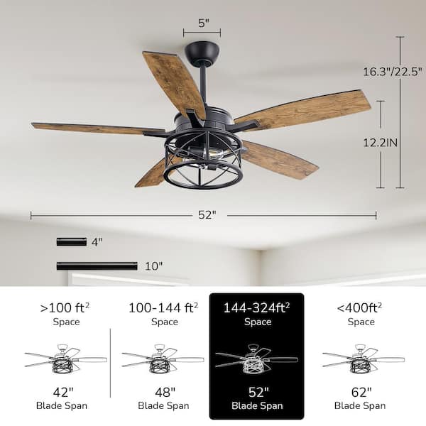 4.3 ft. Indoor Wood Brown 120-Volt 160 RPM Farmhouse HVLS Ceiling Fan with Integrated LED