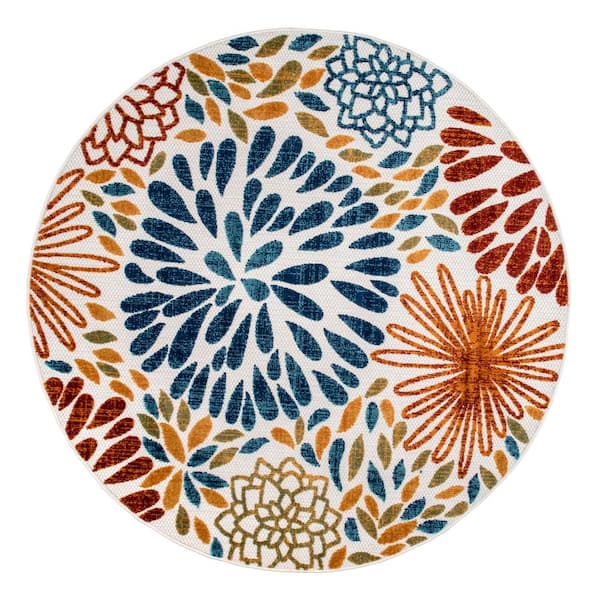 Angel Sar 6 ft. Round Outdoor Area Rug, Multi Color
