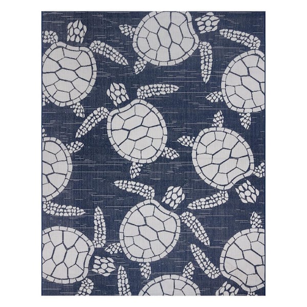 Paseo Tortue Navy/White 6 ft. x 9 ft. Animal Print Indoor/Outdoor Area Rug