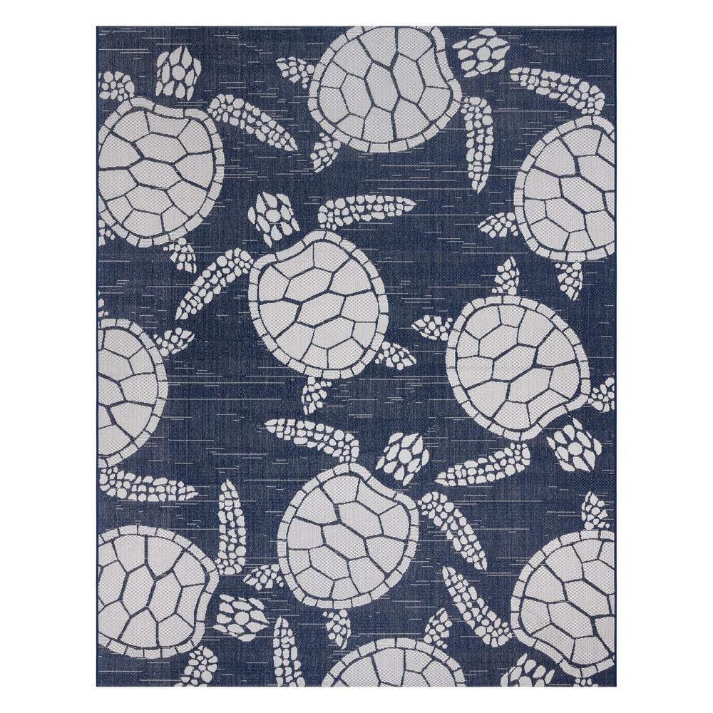 Gertmenian & Sons Paseo Tortue Navy/White 6 ft. x 9 ft. Animal Print Indoor/Outdoor Area Rug