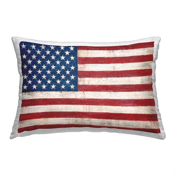 Patriotic American Flag Green Rectangular Outdoor Throw Pillow