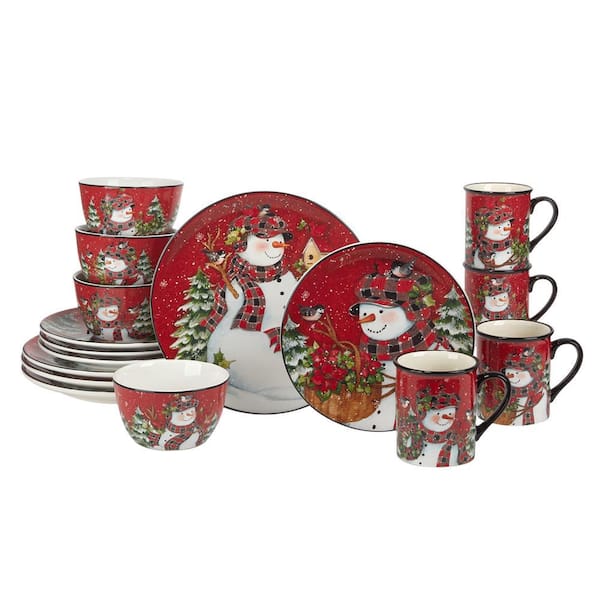 Certified International Christmas Lodge Snowman 16-Piece Multi-Colored Earthenware Dinnerware Set Service for 4