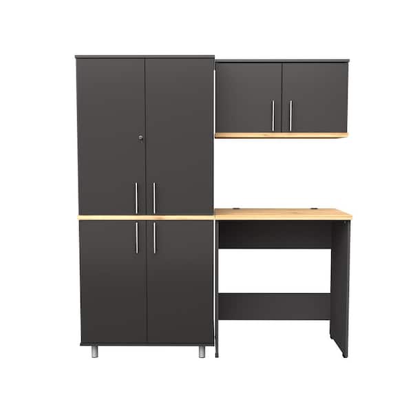 Inval KRATOS 63 in. W x 70.9 in. H x 19.6 in. D 3 Piece 7 Shelves 4 door Wood Garage Freestanding Cabinet in Dark Gray/Maple