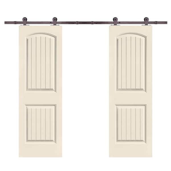 CALHOME 36 in. x 80 in. Camber Top in Beige Stained Composite MDF Split Sliding Barn Door with Hardware Kit