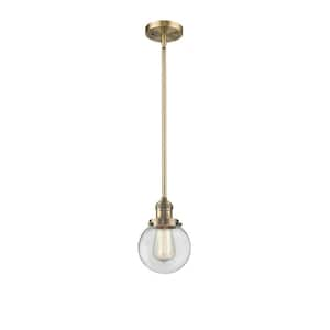 Beacon 60-Watt 1 Light Brushed Brass Shaded Mini Pendant Light with Clear glass Clear Glass Shade