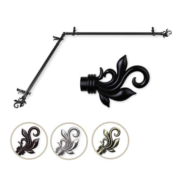 Rod Desyne 13/16" Dia Adjustable 48" to 84" Single Corner Window Curtain Rod in Black with Delilah Finials