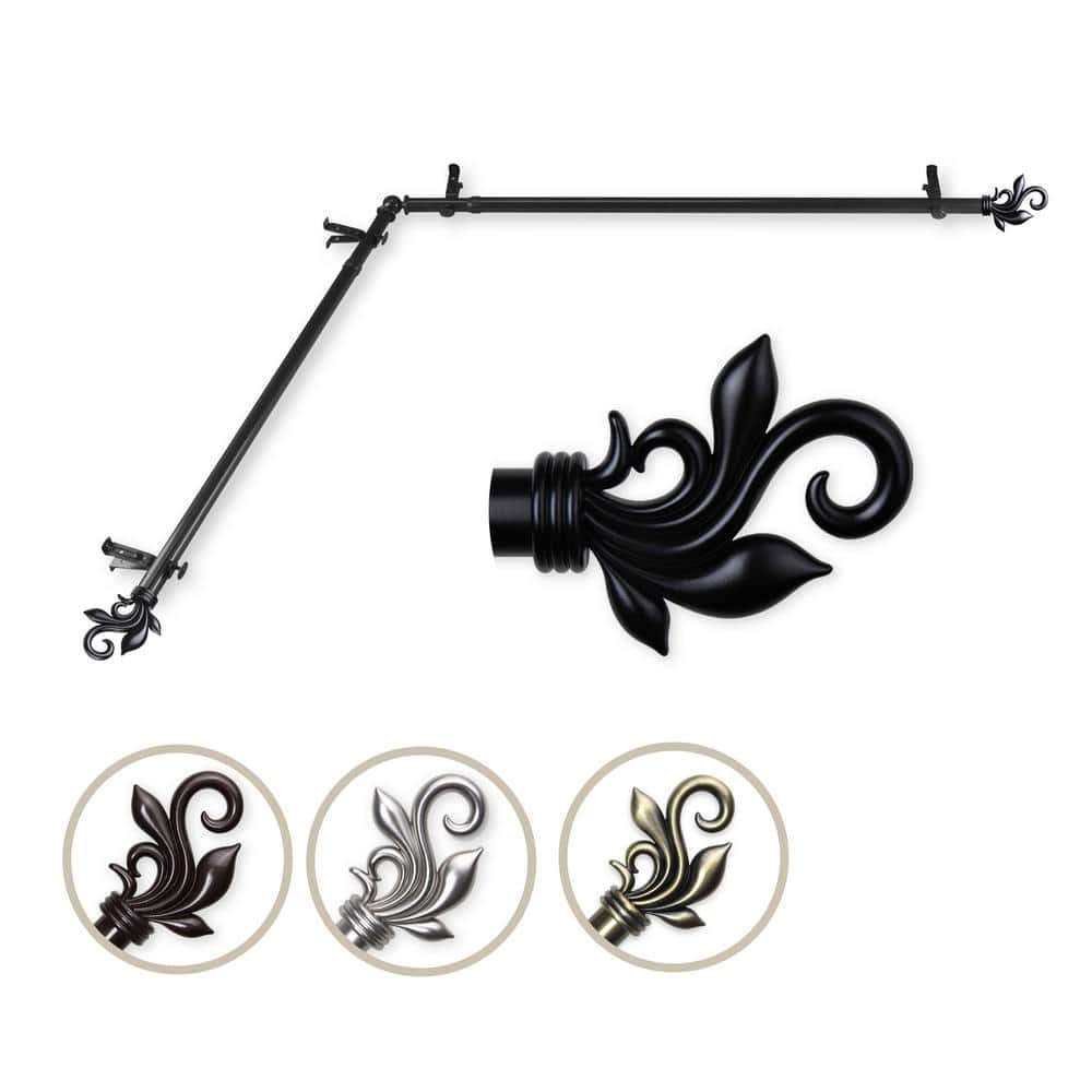 "13/16"" Dia Adjustable 120"" to 170"" Single Corner Window Curtain Rod in Black with Delilah Finials" price history on PriceWatchPro