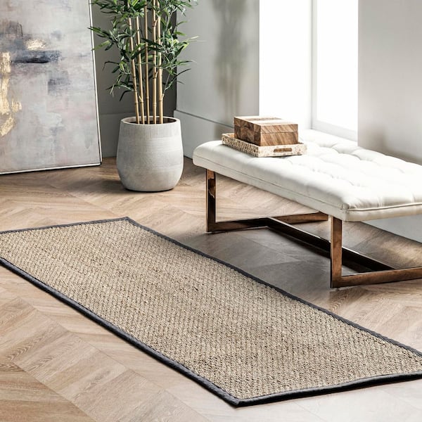 Elijah Seagrass with Border Dark Gray 2 ft. 6 in. x 6 ft. Indoor Runner Rug