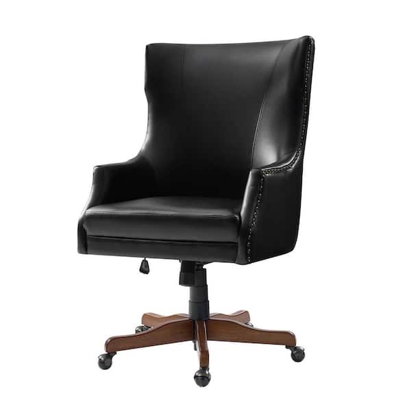 Christian Black Transitional 46 in. Tall Office Executive Chair Tilting with Copper Nailheads and Wood Legs