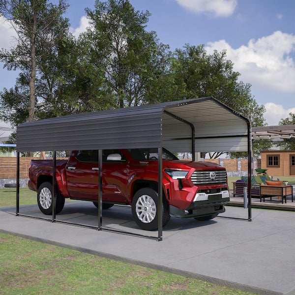 RoofX 10 x 15 ft. Metal Carport, Outdoor Car Shelter All Weather, Heavy Duty Outdoor Galvanized Car Shelter Black