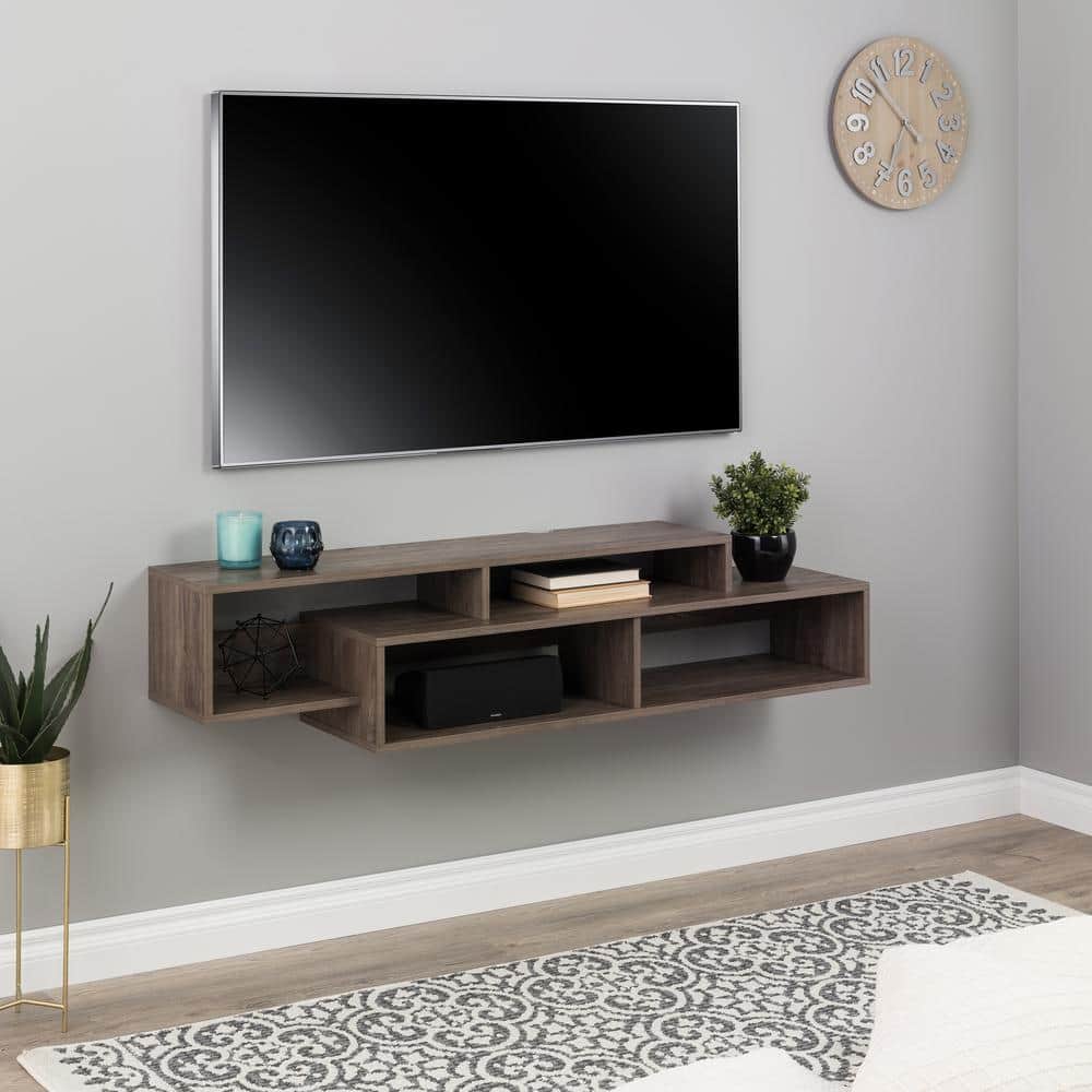 Prepac Modern Drifted Gray Wall Mounted Media Console and Storage Shelf
