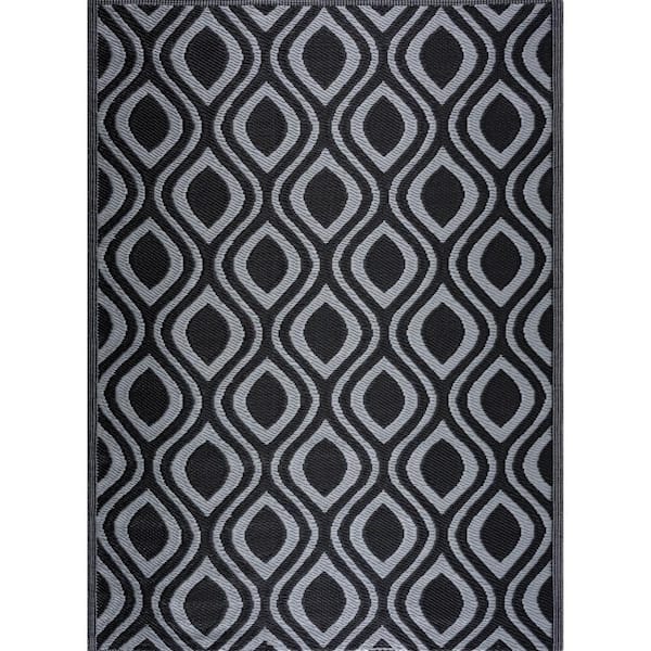 Venice Black Gray 6 ft. x 9 ft. Reversible Recycled Plastic Indoor/Outdoor Area Rug-Floor Mat