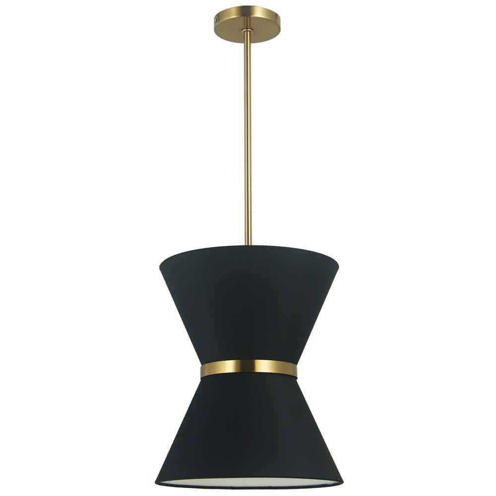Caterine 1 Light Gold Shaded Pendant Light with Black Fabric Shade