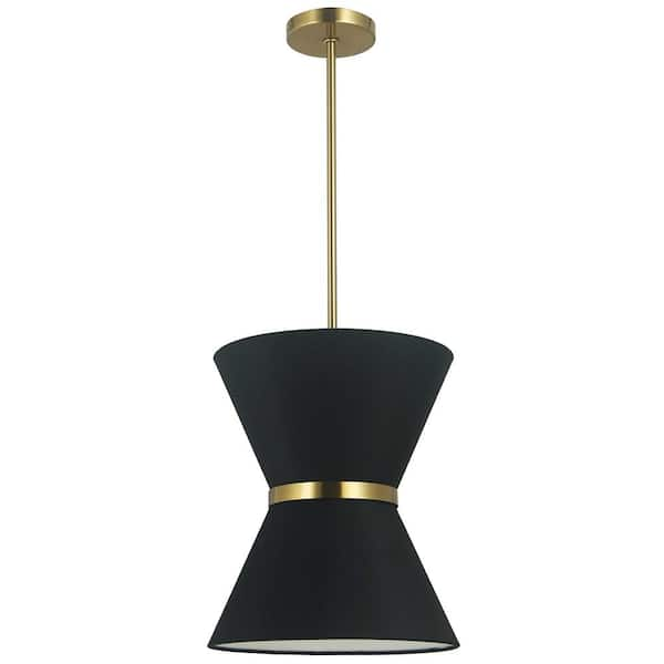 Dainolite Caterine 1 Light Gold Shaded Pendant Light with Black Fabric Shade