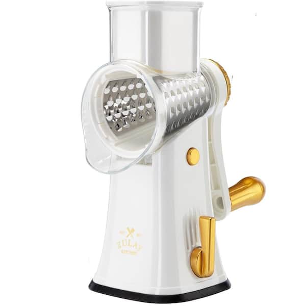 Rotary Cheese Grater 5-Blade Manual Hand Crank with Suction Base & 5 Interchangeable Drums