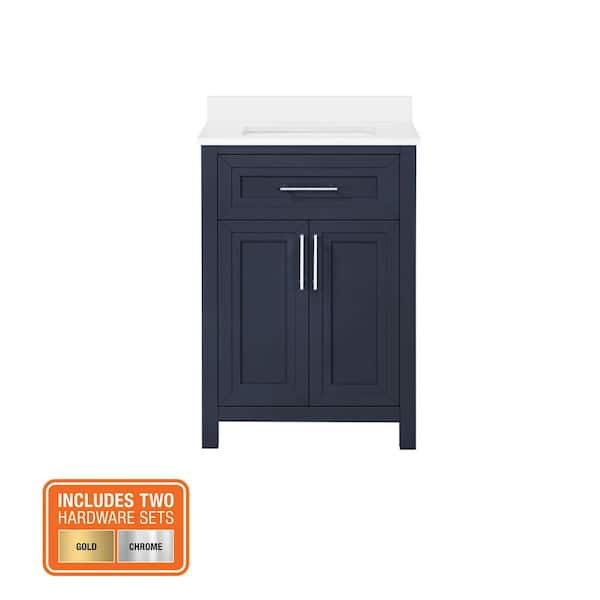 Beaufort 24 in. Single Sink Midnight Blue Bath Vanity with White Engineered Stone Top (Assembled)