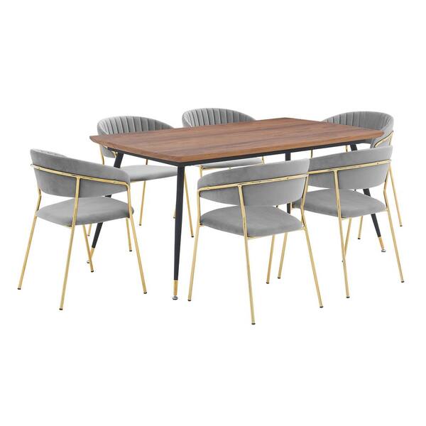 Armen Living Messina and Nara 7-Piece Rectangular Dining Set