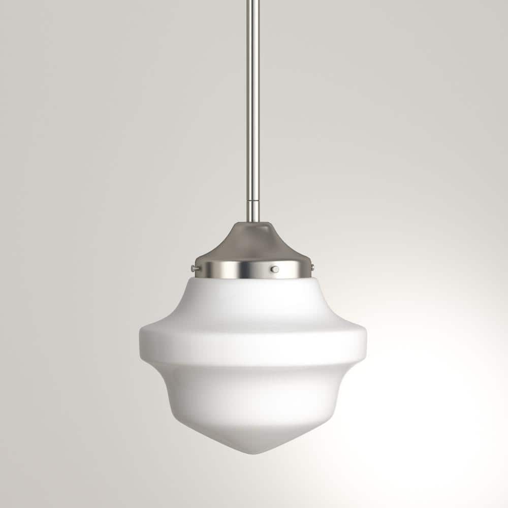 Brushed Nickel Mini Pendant with White Opal Glass Shade