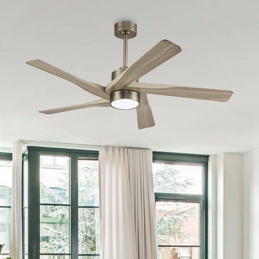 54" Brushed Nickel and Wood Grain Ceiling Fan with LED Light and Remote