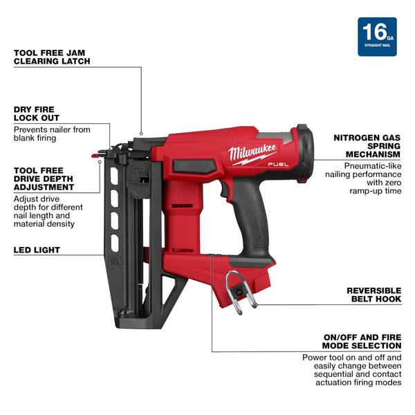 Milwaukee M18 FUEL 18V Gen ll 16-Gauge Straight Finish Nailer and 