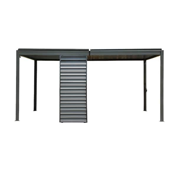 Aluminum Privacy Screen Side Wall with Shutters for Pergola Accessories, Gray