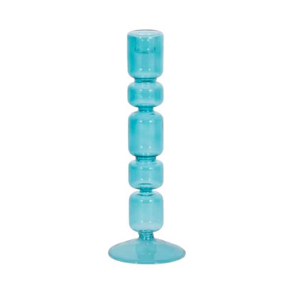 Liv & Skye Blue 10 in. Glass Mixed Bubble Taper Candle Holder