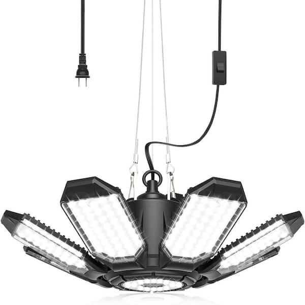 25000LM LED Garage Light, 6500K Hanging Shop Light, Linkable with Built-in Outlet, 9.84ft Power Cord, for Workshop