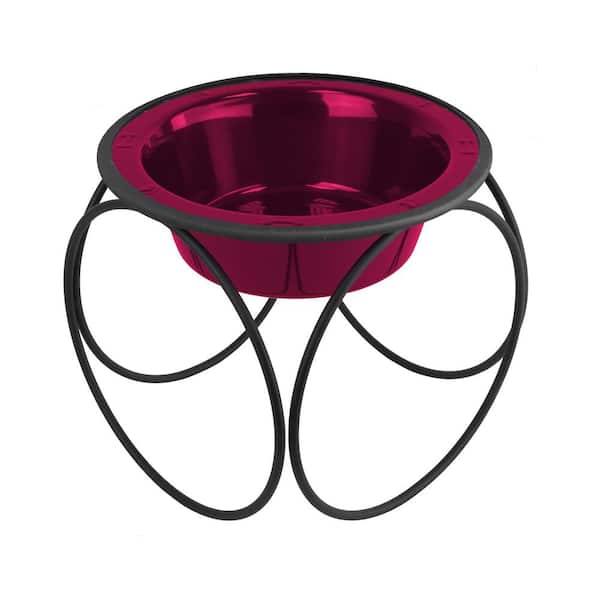 Platinum Pets Olympic Diner Feeder with Stainless Steel Cat/Dog Bowl, Raspberry Pop