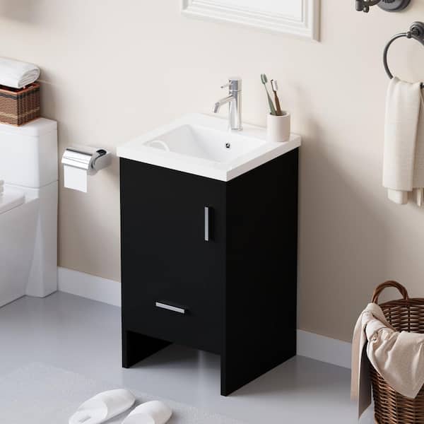 18 in. W x 18 in. D x 31.5 in. H Single Sink Freestanding Bathroom Vanity in Black with White Top and Faucet