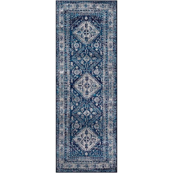 Livabliss Havana Navy Traditional 3 ft. x 14 ft. Runner Indoor Area Rug