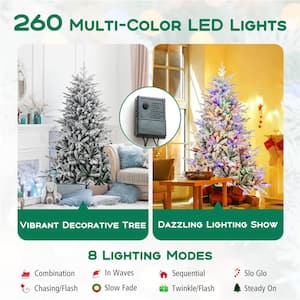 6 ft. Multi Prelit LED Flocked Full Clastic Artificial Christmas Tree with 260 Multi-Function Cool Multi-Color Lights