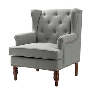Cecília Grey Armchair with Solid Wood Legs