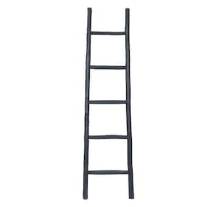 60 in. Tall Black Wood Bookcase Blanket Ladder