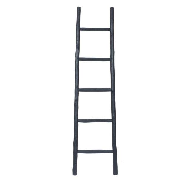 LuxenHome 60 in. Tall Black Wood Bookcase Blanket Ladder