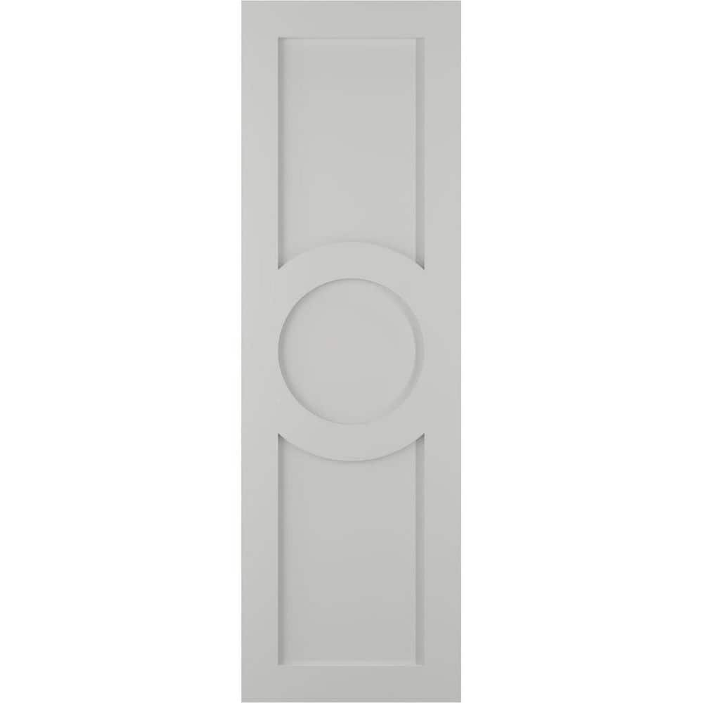 12 in. x 31 in. True Fit PVC Center Circle Arts & Crafts Fixed Mount Flat Panel Shutters Pair in Hailstorm Gray price history on PriceWatchPro